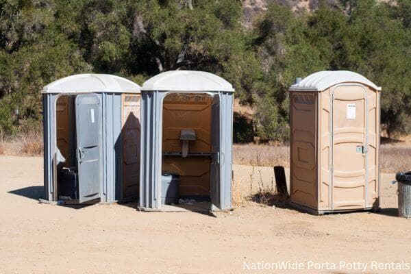 a clean row of portable restrooms for outdoor weddings or festivals in Mansfield, GA